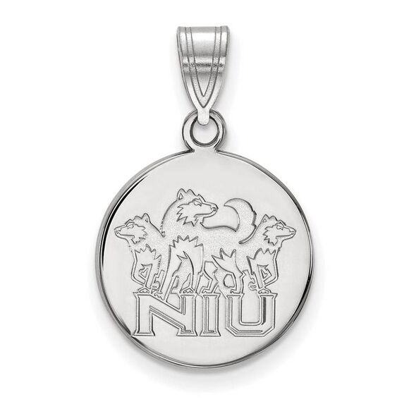 10k White Gold Northern Illinois U. Medium Disc Pendant - Picture 1 of 3